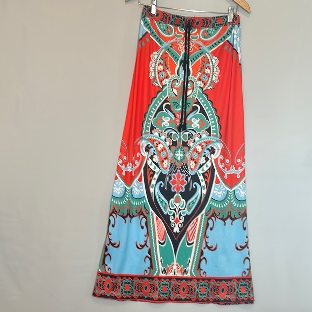 Women Size M Colorful Bohemian Maxi Skirt Paisley Boho Elastic Drawstring Exotic - Picture 7 of 8